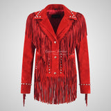 BOHARA Women's Fringe Suede Jacket with Stud Detailing