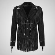 BRIELLIE Women’s Western Studded Fringe Suede Jacket