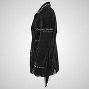 BRIELLIE Women’s Western Studded Fringe Suede Jacket