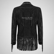 BRIELLIE Women’s Western Studded Fringe Suede Jacket