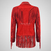 BOHARA Women's Fringe Suede Jacket with Stud Detailing