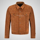 TRUCKER Suede Jacket For Men's With Leather Collar