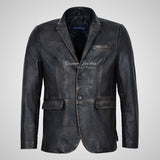 ROMA Men's 2 Button Vintage Leather Blazer Leather Sports Jacket