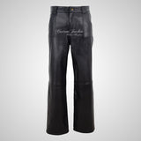 Women Boot Cut Leather Pants in Black