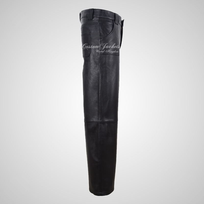 Women Boot Cut Leather Pants in Black