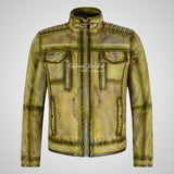 HOLDEN Mens Vintage Leather Fashion Biker Jacket Soft Waxed Leather Jacket