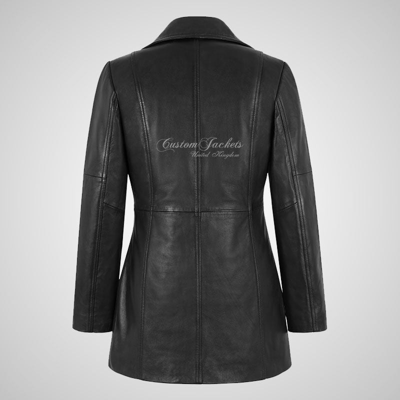 ARABELLE Women Leather Jacket Black Lapel Collar Blazer Style