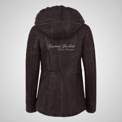 YAREN Ladies Sheepskin Hooded Coat Winter Shearling Fur Jacket
