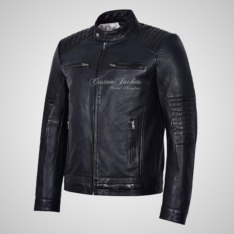 VIBE Mens Fashion Biker Jacket Soft Leather Moto Jacket
