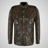 VANCE Men's Leather Shirt Style Jacket with Press Stud Button Fastening