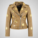 BRANDO Women Leather Biker Jacket With Stars