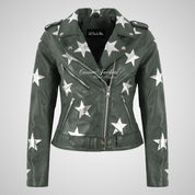 BRANDO Women Stars Leather Biker Jacket