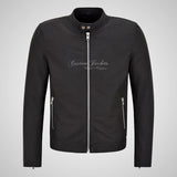 RAPIDFIRE Mens Biker Style Leather Jacket Matte Black