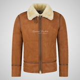 PEDLAR Men's Shearling Sheepskin Aviator Jacket Tan Color