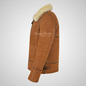 PEDLAR Men's Shearling Sheepskin Aviator Jacket Tan Color