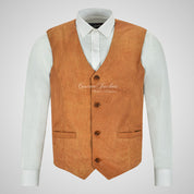 YORK Mens Buffed Leather Waistcoat Premium Soft Leather