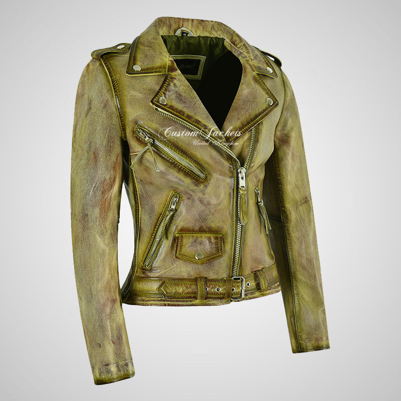 BRANDO Ladies Leather Biker Jacket in Zebra Print