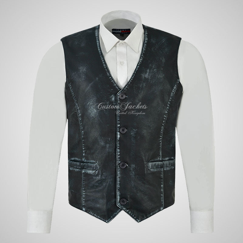 YORK Men's Vintage Leather Waistcoat Soft Waxed Leather Vest