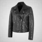 LA PAZ Ladies Biker Style Leather Jacket Black Fitted