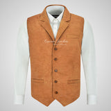 ALDON Notch Collar Buffed Leather Waistcoat For Mens