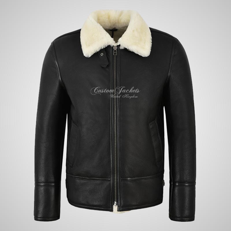 PEDLAR Sheepskin Aviator Jacket Black With White Fur