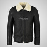 PEDLAR Sheepskin Aviator Jacket Black With White Fur