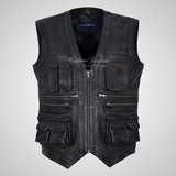 FISHERMAN Leather Vest Tactical Military Waistcoat for Mens