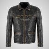 VIRGIL Black Vintage Leather Jacket for Men