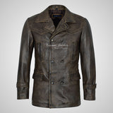KRIEGSMARINE Mens Leather Pea Coat Soft German Military Leather Jacket