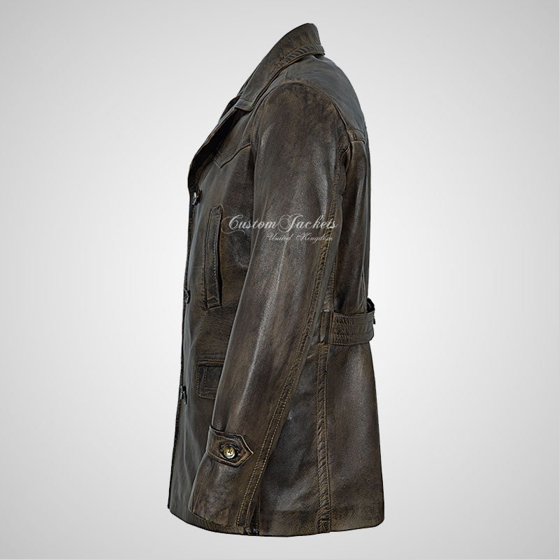 KRIEGSMARINE Mens Leather Pea Coat Soft German Military Leather Jacket
