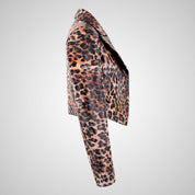 LUISA Ladies Leather Bolero Jacket Short Fitted Jacket Leopard Print