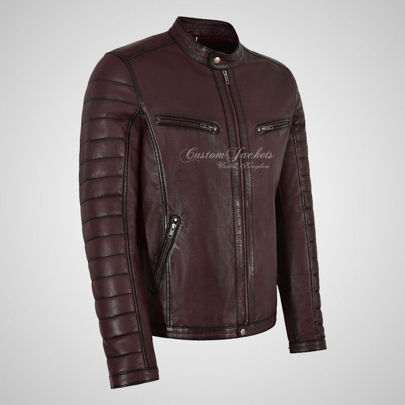 LUMOS Men's Biker Style Fashion Leather Jacket Cherry Maroon