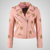 BRANDO Women Leather Biker Jacket With Stars