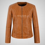 TEODORA Collarless Leather Jacket For Ladies Soft Lamb Napa Leather