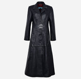 ELEGANTLY GOTHIC LADIES FULL-LENGTH LEATHER COAT BLACK LEATHER TRENCH COAT