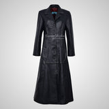 SECRET Ladies Black Leather Trench Coat Full Length Leather Coat