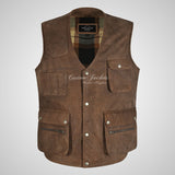 STEAD Fisherman Vest Leather Waistcoat for Mens Antique Brown Buffed