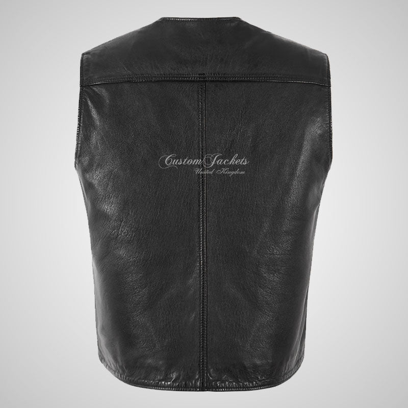 MARC Biker Leather Vest For Mens Black Soft Leather Waistcoat