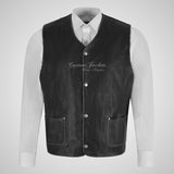 REGAL Mens Black Leather Vest Thick Cow Leather