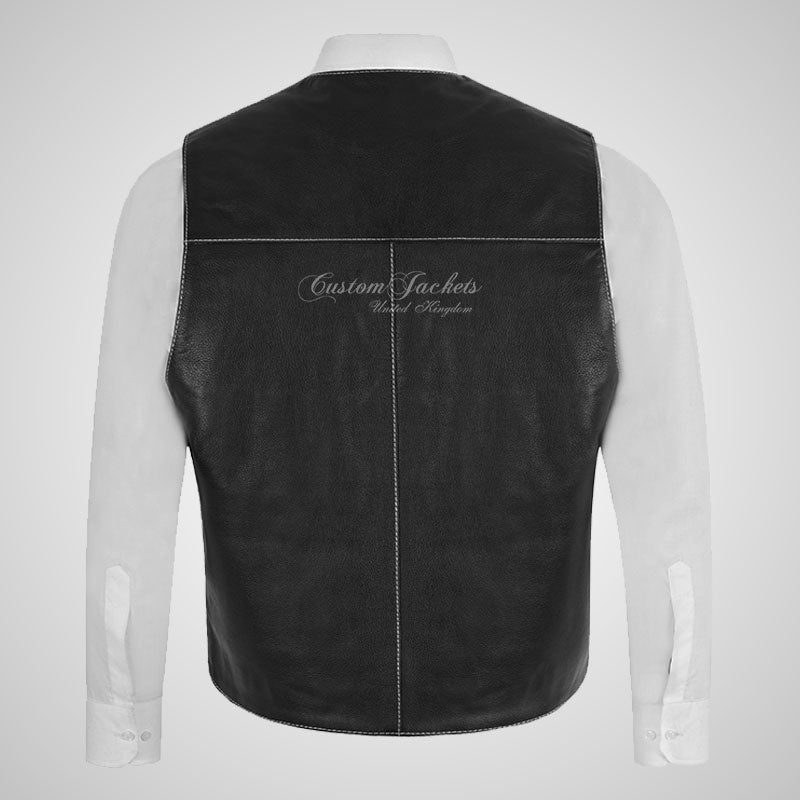 REGAL Mens Black Leather Vest Thick Cow Leather