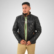 EMMX Men's Men's Quilted Leather Jacket Black