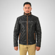 EMMX Men's Men's Quilted Leather Jacket Black