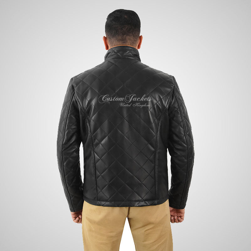 EMMX Men's Men's Quilted Leather Jacket Black