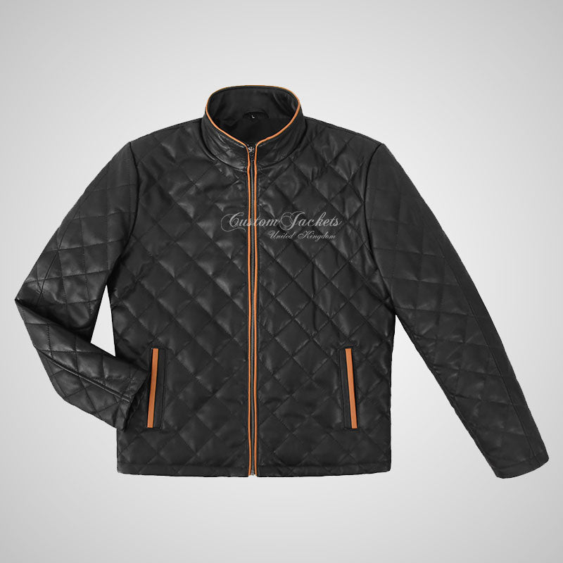 EMMX Men's Men's Quilted Leather Jacket Black