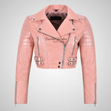 VOGUE Womens Leather Cropped Jacket Short Biker Leather Jacket