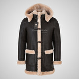 FARGO Men's Shearling Duffle Coat Sheepskin Fur Coat Removable Hood