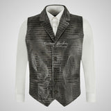 ALDON Notch Collar Croc Print Leather Waistcoat For Mens