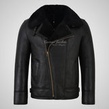 WINGMAN Men's Sheepskin Jacket Pilot Shearling Jacket Black