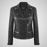 CASY Women Leather Biker Jacket Black Casual Fashion Jacket