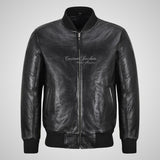 MA-1 Black Leather Bomber Jacket For Men's